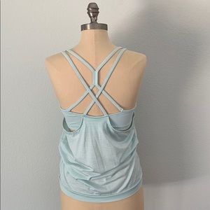 Athleta Striped Strappy 2-in-1 Workout Tank Top with Built-in Bra Mint XS